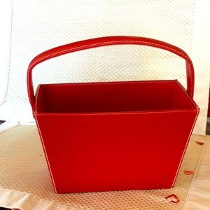 Red caddy holder box faux leather kitchen office